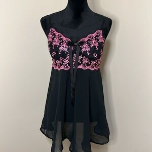 Seductive Wear Vintage Mesh Sexy Women’s Floral Lace Babydoll Mini Slip Dress